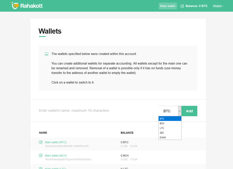 Rahakott: A Private & Secure Online Wallet for Multiple Cryptocurrencies