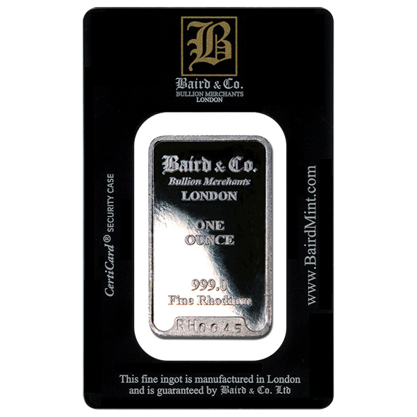 Baird Mint One Ounce Rhodium Bar | Golden Eagle Coins