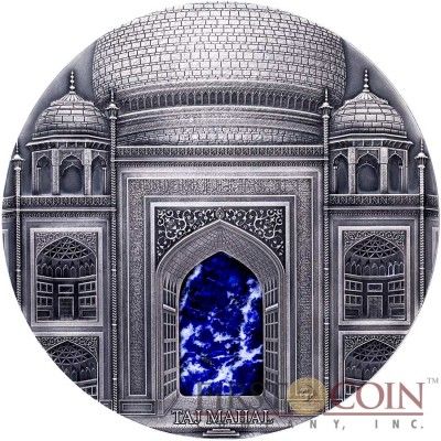 Palau Taj Mahal $2 Mineral Art series Silver coin High Relief Antique finish Amber inlay 2 oz