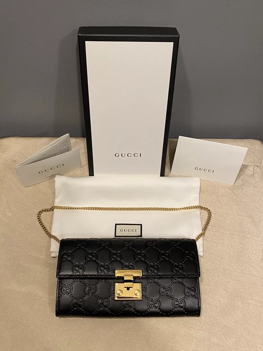 Gucci Beige/Ebony GG Coated Canvas Padlock Continental Wallet On Chain Bag | Yoogi's Closet