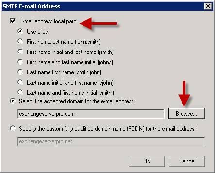 MS-Exchange: Set Default E-Mail Address