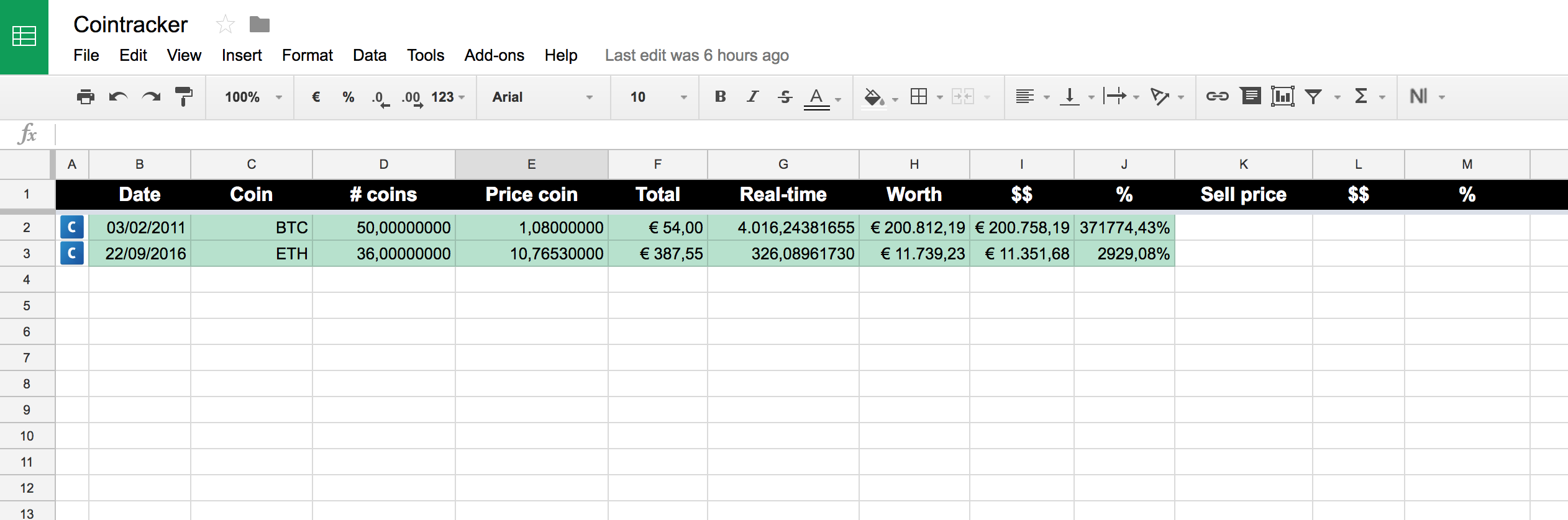 Create a Crypto Portfolio Tracker in Google Sheets | bitcoinhelp.fun