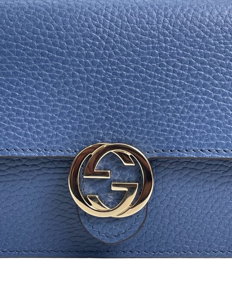 Gucci Interlocking Wallet On Chain in Blue | Handbag Clinic