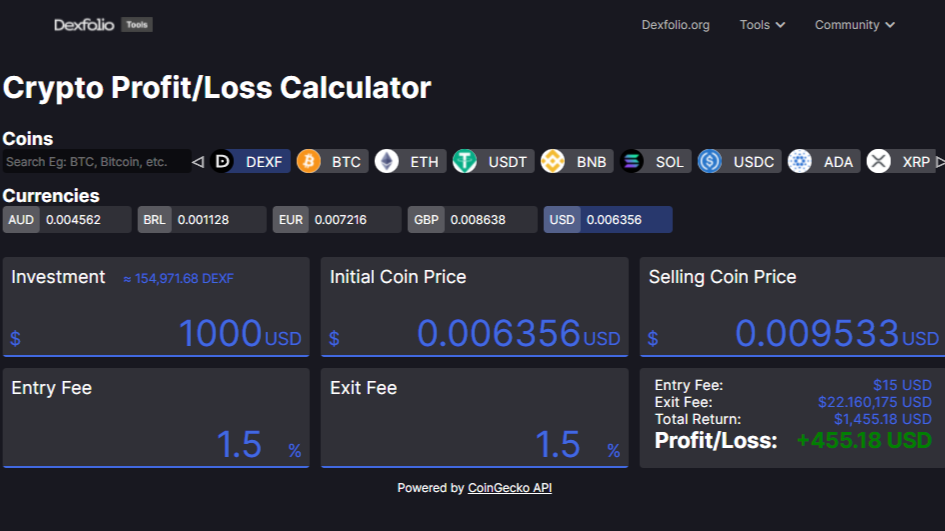 Crypto Profit Calculator - Investment Calculator / P&L estimator