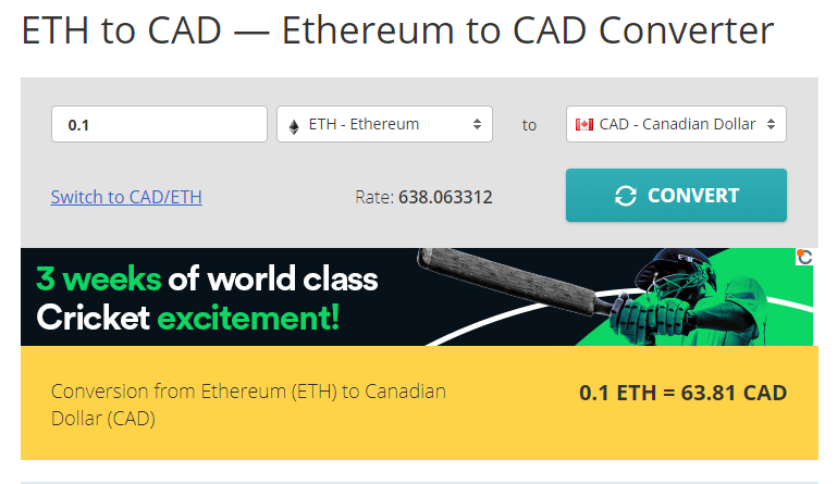 Convert Canadian Dollars (CAD) and Ethereums (ETH): Currency Exchange Rate Conversion Calculator