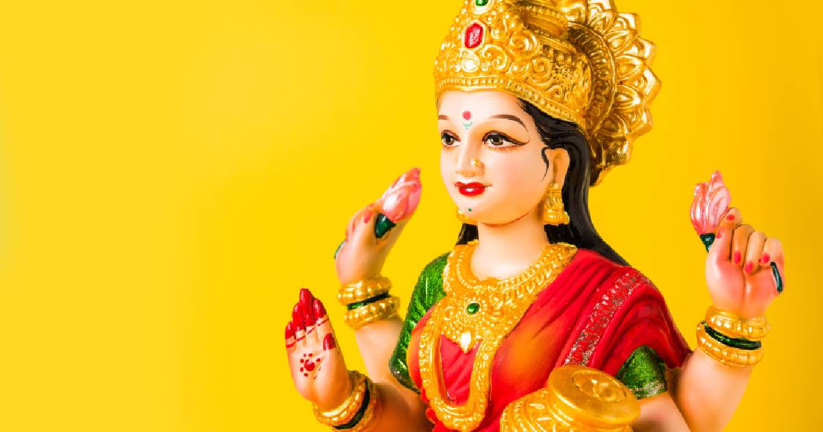 Diwali Goddess Lakshmi Worship with Coins and Jewellery