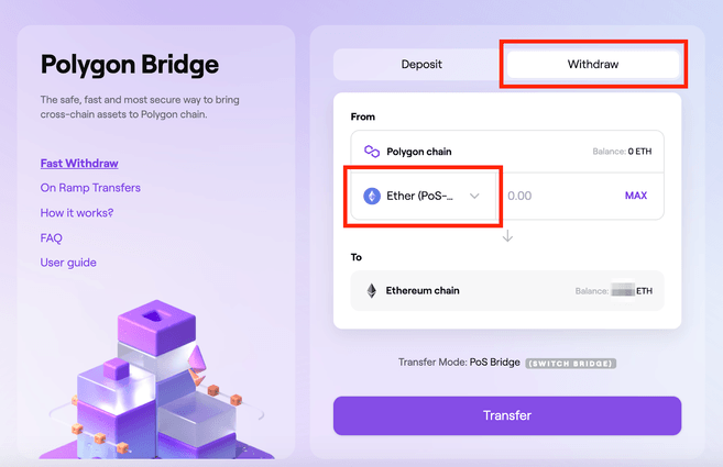 Bridge tokens from Ethereum network (ETH) to Polygon (POL) network