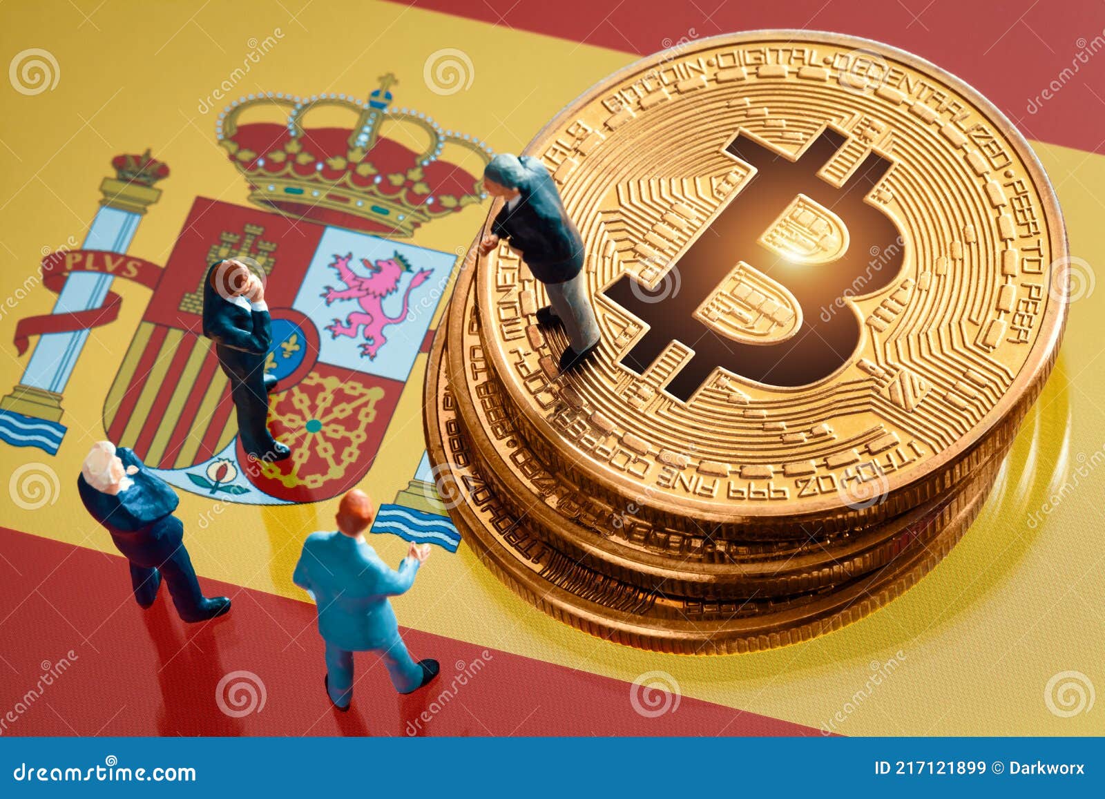 Premium Photo | Bitcoin spain on flag of spain. bitcoin news and legal situation in spain concept.