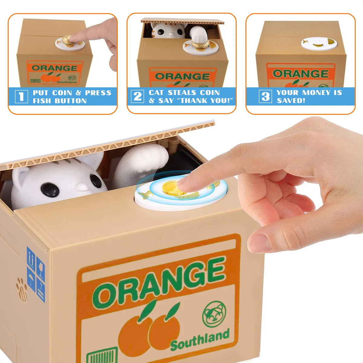 STEALING COIN CUTE CAT KIDS PIGGY BANK AUTOMATIC COIN GRABBING SAVING BOX FOR KIDS - Suva Book Shop