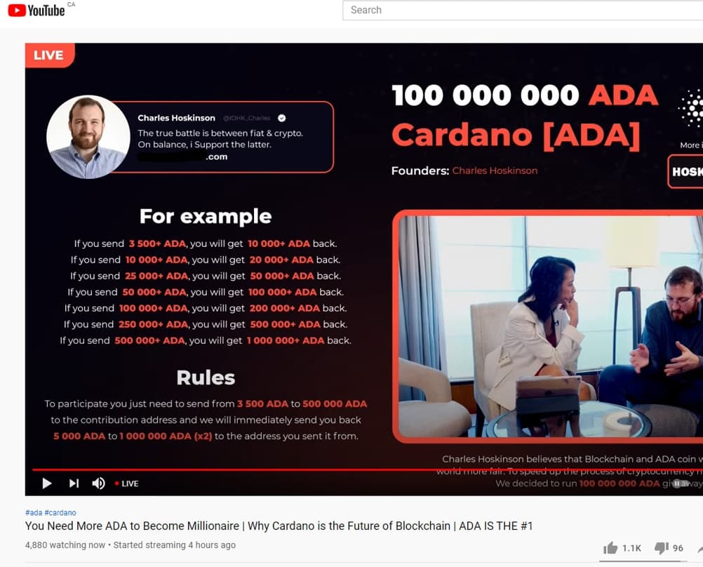 Scammers Promote Fake ADA Giveaway Using AI-Cloned Video of Cardano Founder