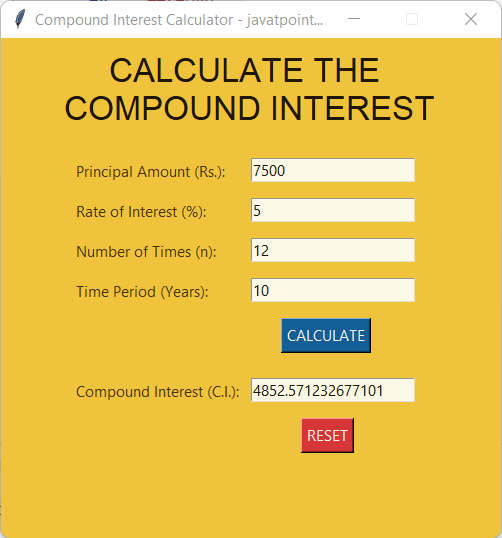 Compound Interest GUI Calculator using Python - Javatpoint