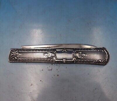 Coin Silver Pocket Knife Floral Design Folding Two Blades 2 3/4