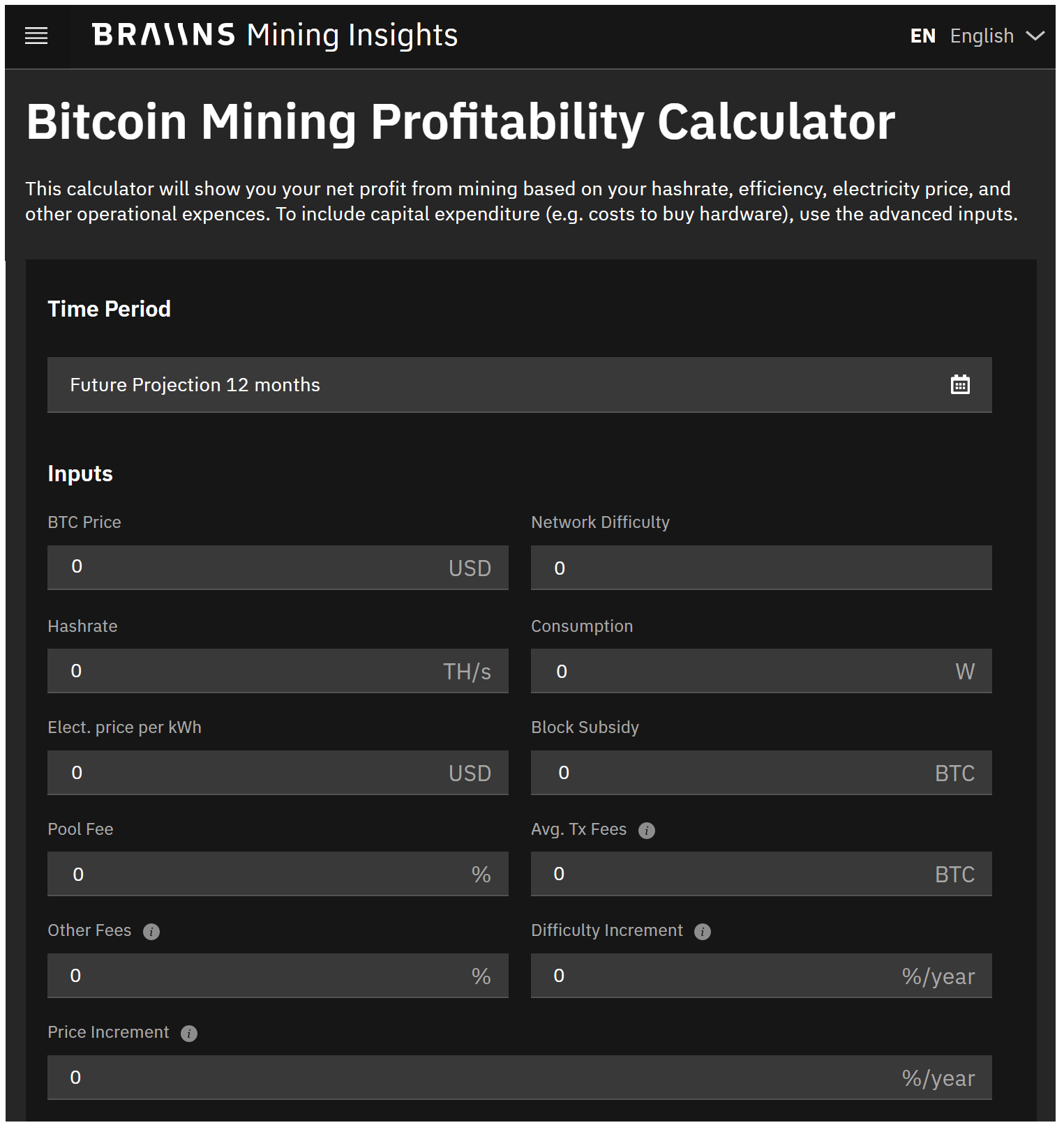Bitcoin (BTC) mining profitability calculator