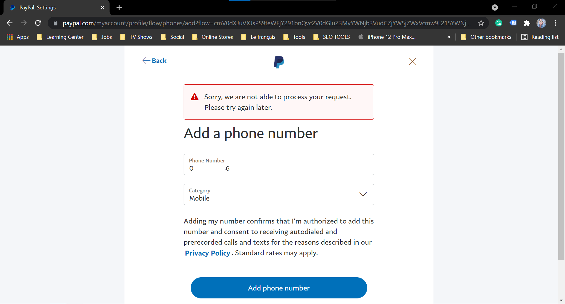 Solved: Phone number changed - can't log in - Page - PayPal Community
