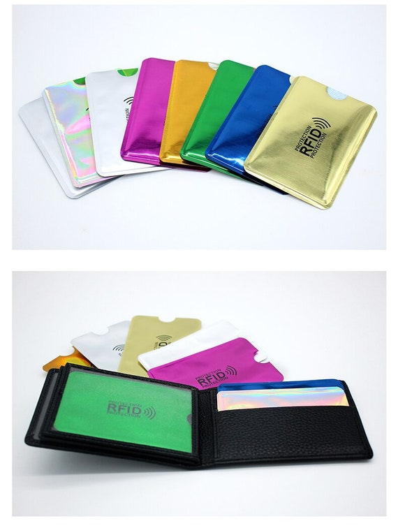 Horizontal RFID blocking credit card sleeves (black with gold logo) - 5 pack