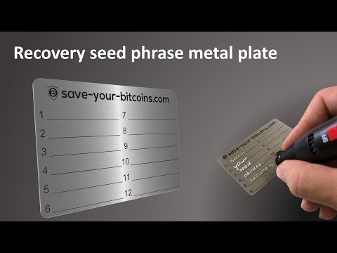 Metal seed phrase storage plate - backup for bitcoin hardware wallet