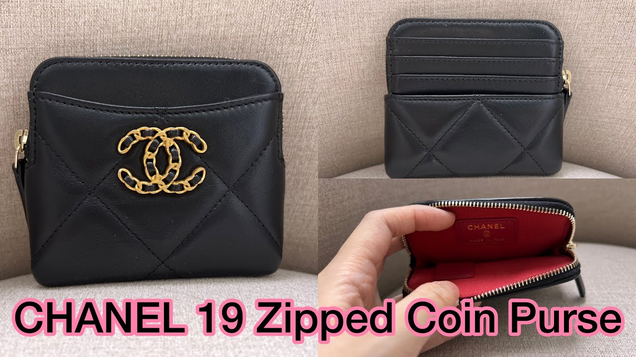 Chanel 19 Zipped Coin Purse Black Lambskin - Luxury Helsinki