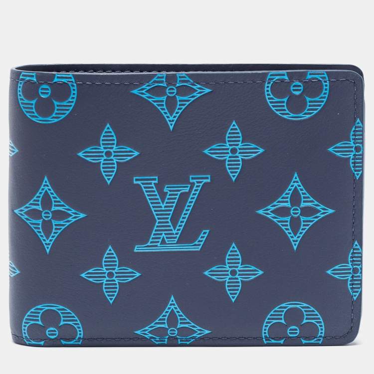 LV Kim Jones Bifold Compact Wallet in Monogram Canvas and Dark Blue Le – Brands Lover