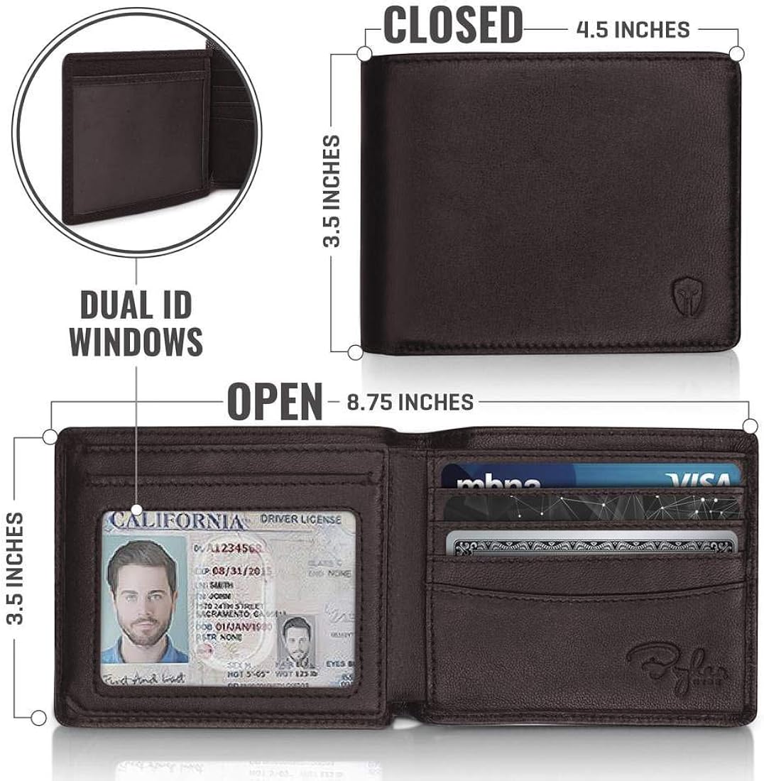 Mens Bifold Wallet with RFID and ID Window on Back