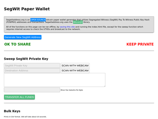 GitHub - coinables/segwitaddress: segwit paper wallet address generator P2WPKH