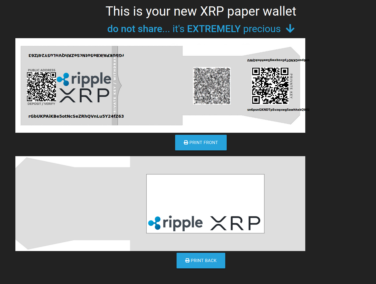 XRP paper wallet