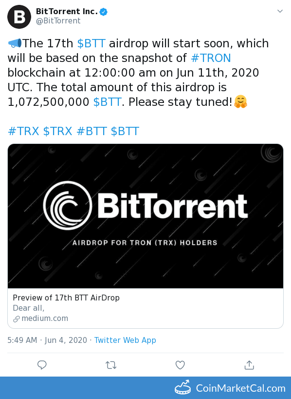 Hold TRX To Receive Free BTT Tokens In Tron × BitTorrent Airdrop Program - Bizznerd