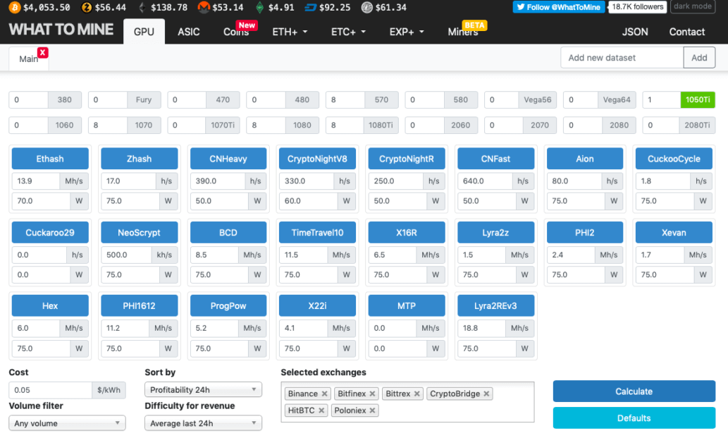 GPU Mining Calculator. What to Mine on GPU