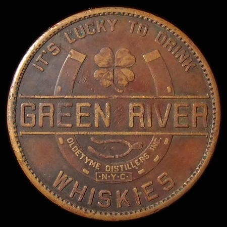 3) Green River Whiskey Advertising Tokens, Watch Fob, 54% OFF