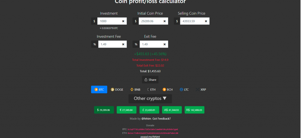 Free Crypto Profit Calculator