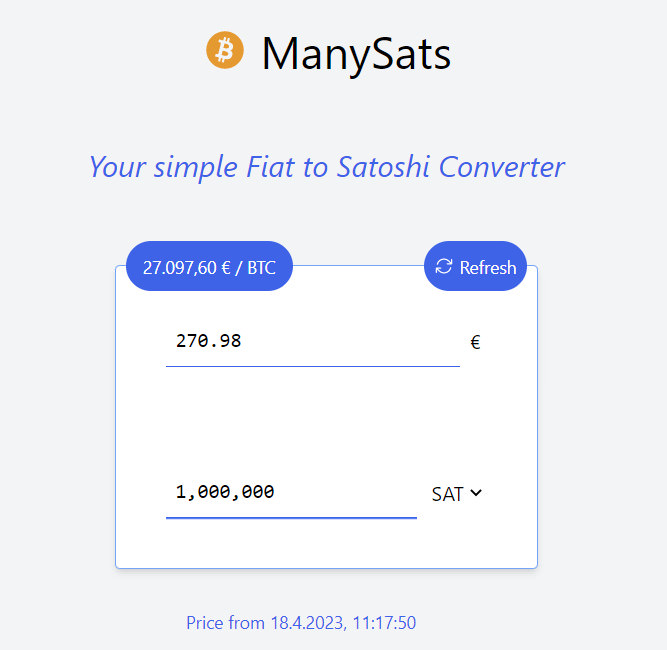 ManySats - Your simple Fiat to Satoshi Converter