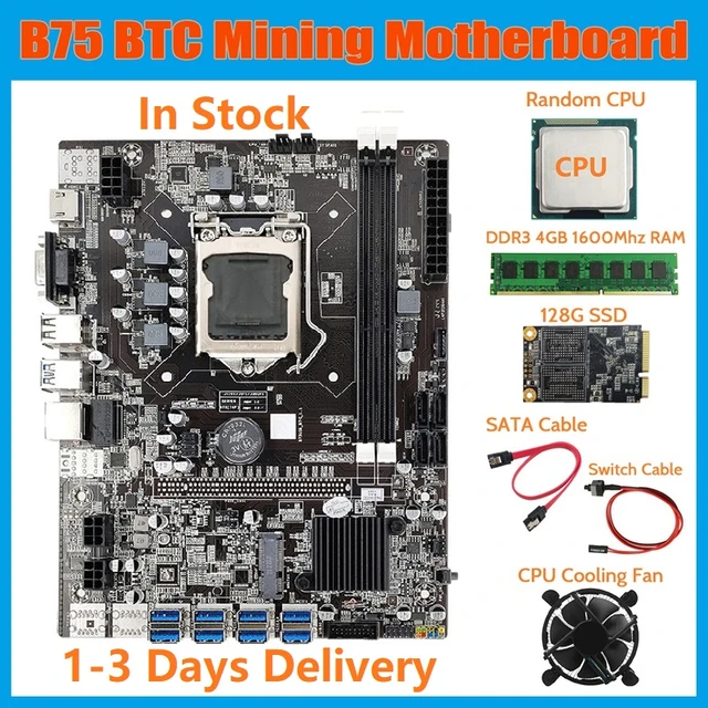 Buy B75 BTC Miner Motherboard 12XUSB with G CPU+Switch in