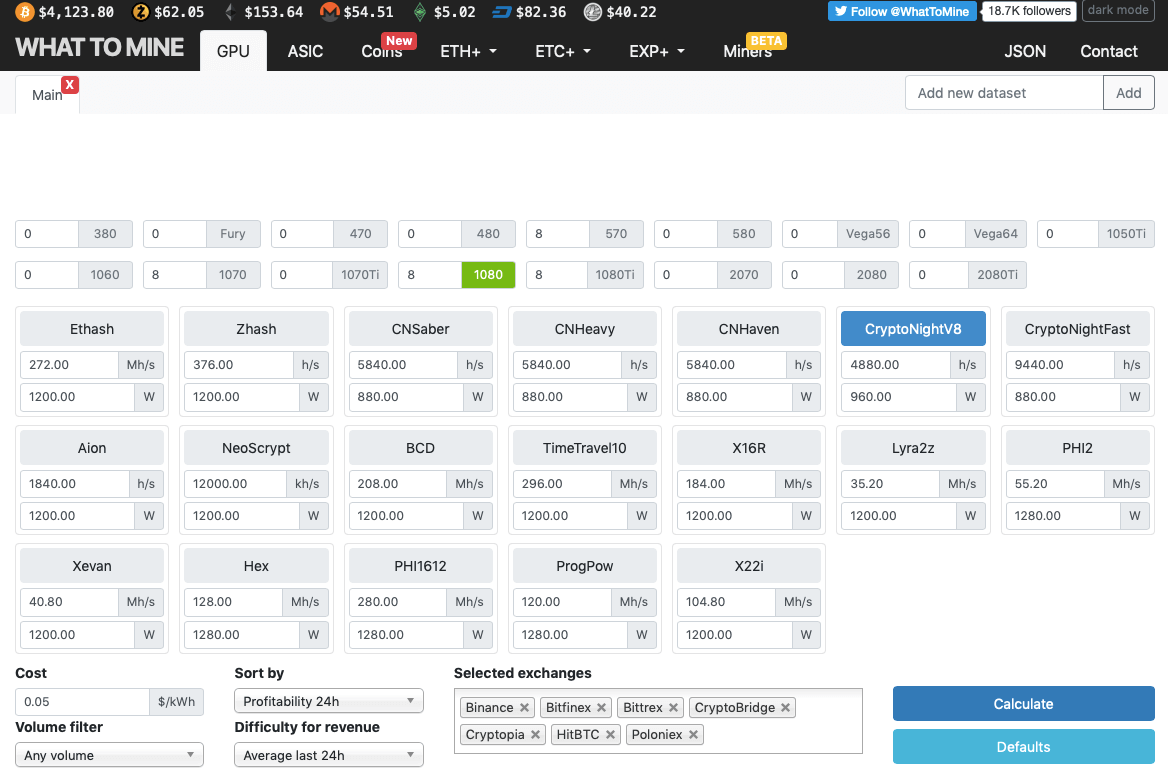 WhatToMine - Crypto coins mining profit calculator compared to Ethereum Classic