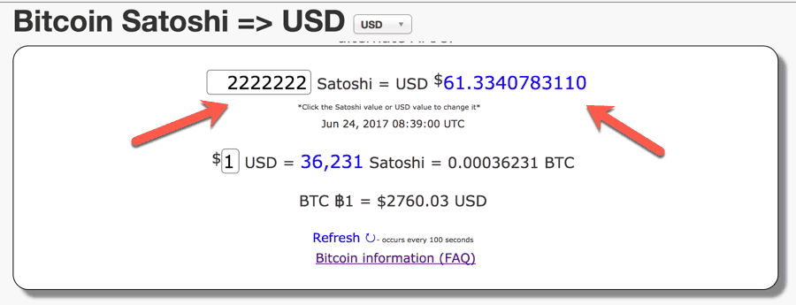 Bitcoin to Satoshi Converter