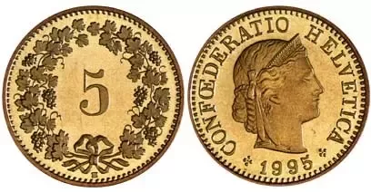 Five Francs , Coin from Switzerland - Online Coin Club