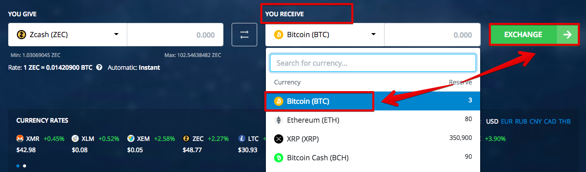 ZEC to BTC swap | ZECBTC | Exchange Zcash to Bitcoin anonymously - Godex