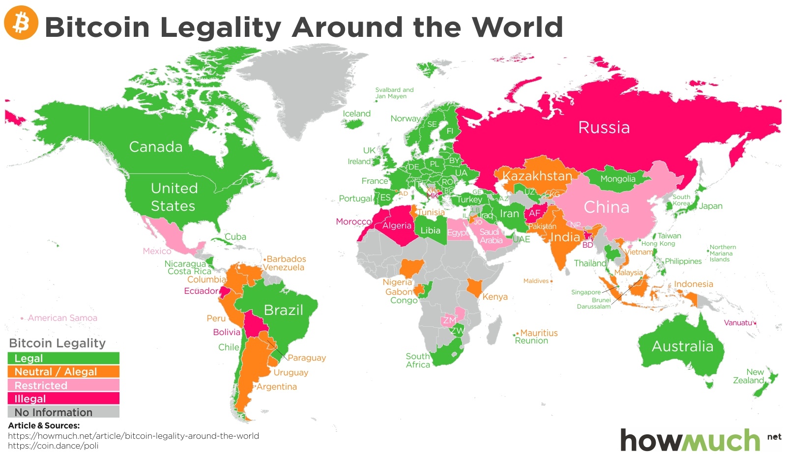 15 Countries Where Bitcoin is Legal and Illegal