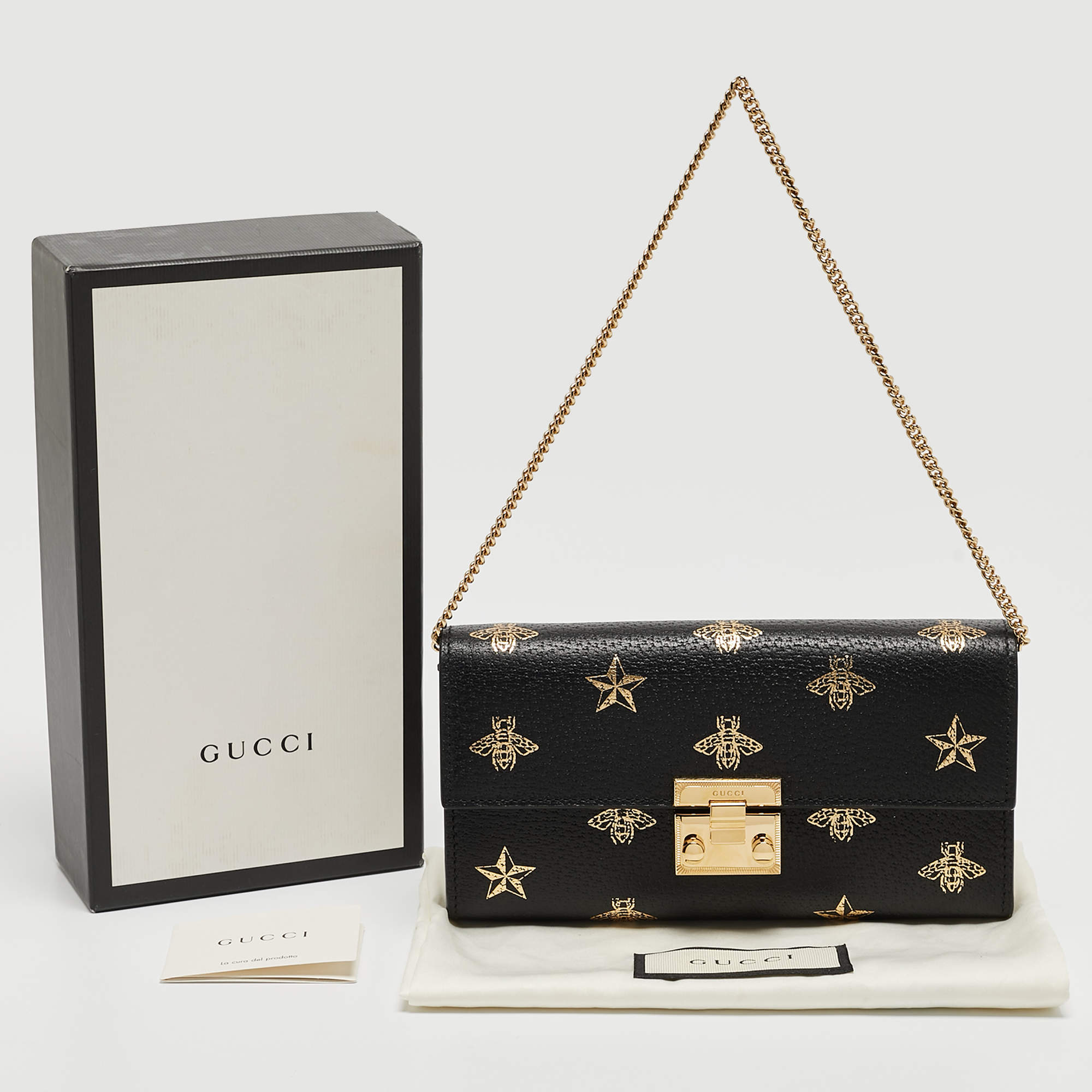 Gucci GG Supreme Monogram Black Padlock Continental Chain Wallet – Queen Bee of Beverly Hills