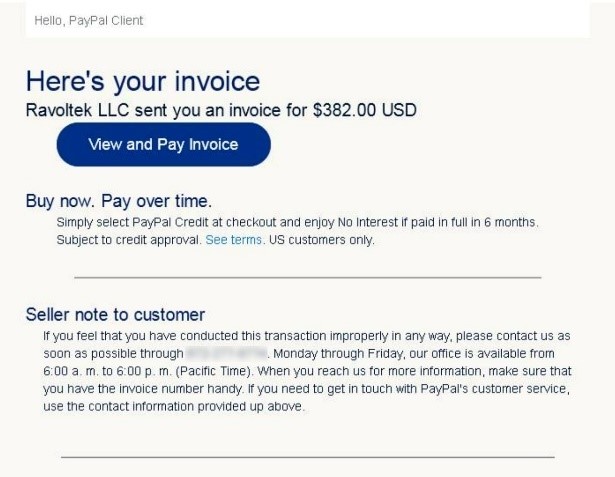 People are receiving fraudulent PayPal invoices from scammers