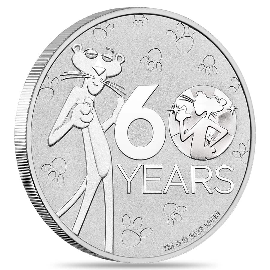 PINK PANTHER 60th Anniversary 1 Oz Silver Coin 1$ Tuvalu 