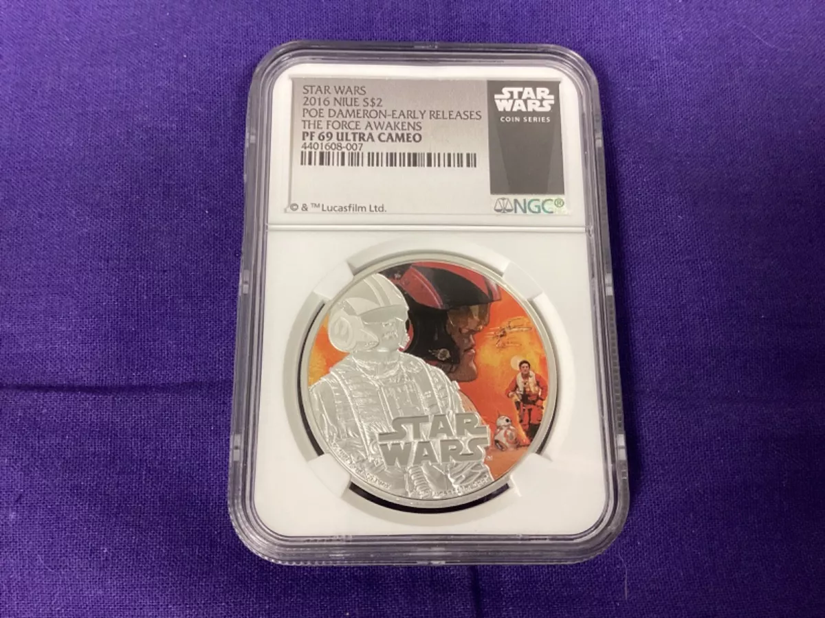 POE DAMERON Star Wars the Force Awakens 1 oz Silver Proof Coin 2$ Niue 