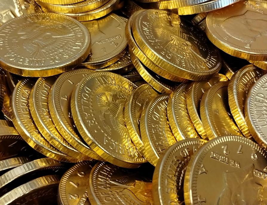 Chocolate Gold Foiled Wrapped Coins -- Morkes Chocolates