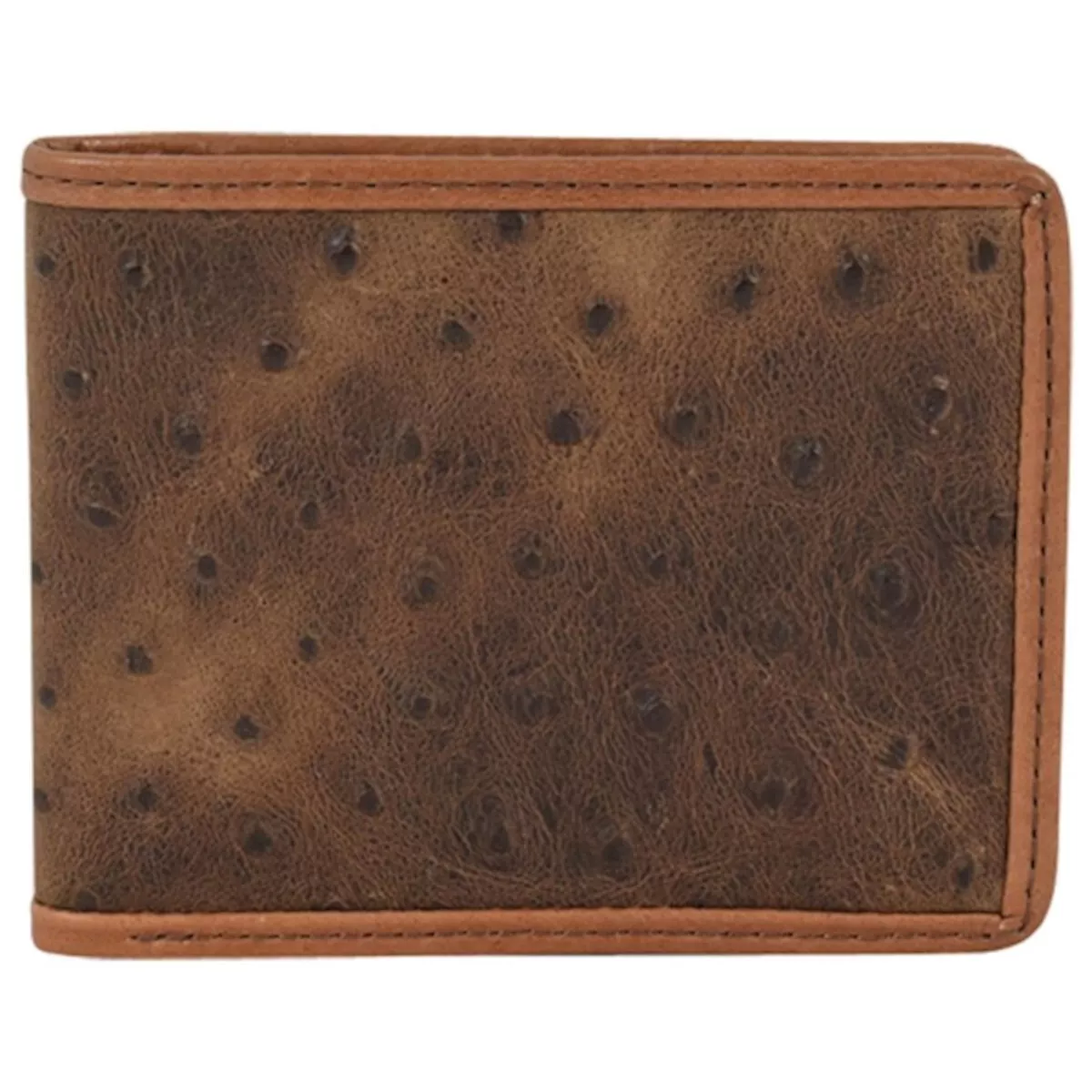 Trenditions Tony Lama Brown Ostrich Textured Trifold Mens Wallet