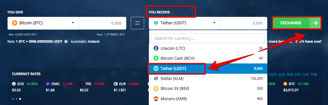 Exchange Tether TRC20 (USDT) to Tether Omni (USDT)  where is the best exchange rate?